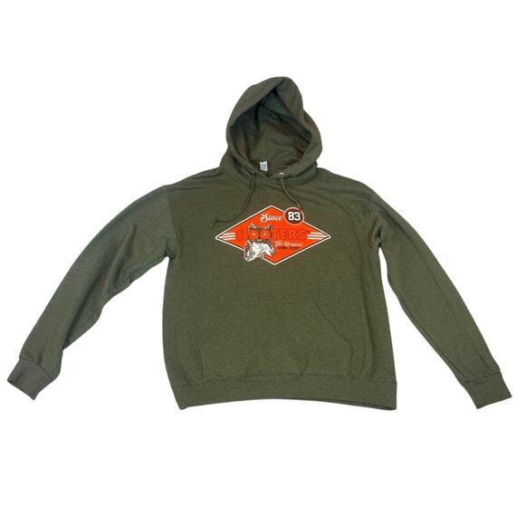 Vintage Hooters Hoodie M Sweatshirt Green Orange Owl Adult Medium Jerzees - Picture 1 of 8